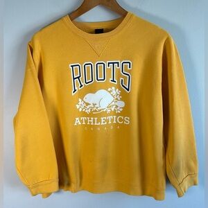 Roots Canada Athletics Women’s Yellow Crew Neck Sweater XS/S Beaver Logo Vintage